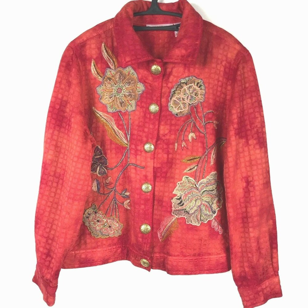Drapers & Damons Red Textured Embroidered Jacket